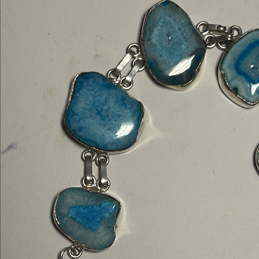 Sterling Blue Druzy Agate Gemstone Bracelet - Picture 3 of 11